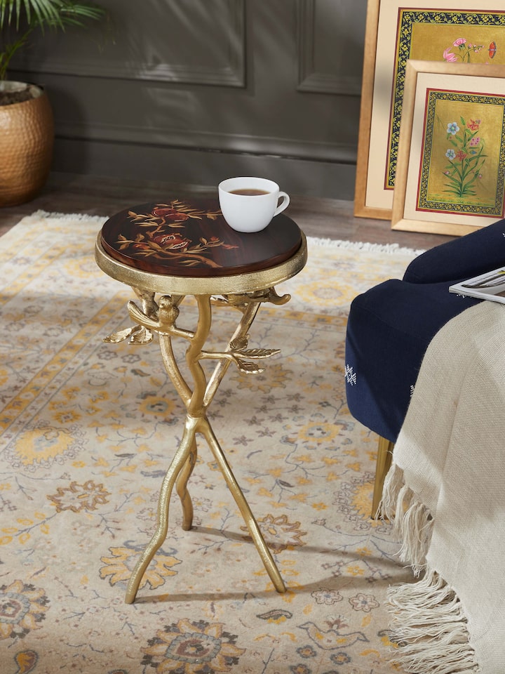 Side view of Mysore Rosewood Inlay End & Side Table highlighting its elegant design and fine craftsmanship.