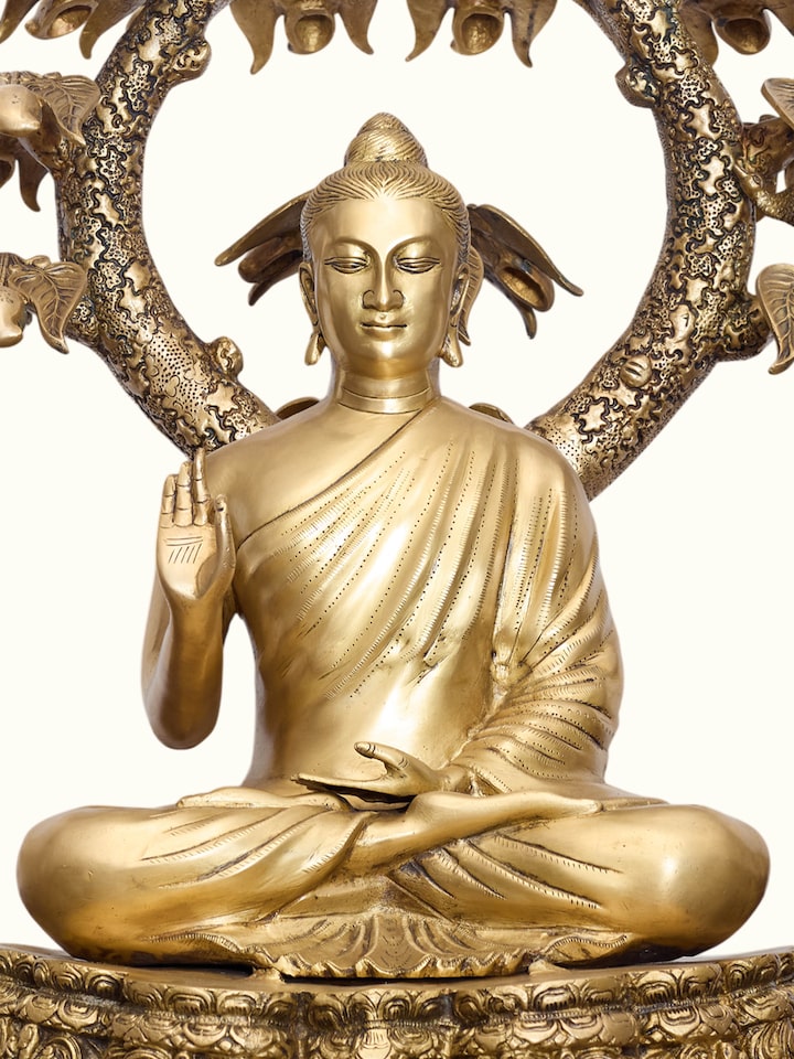 Close-up detail of the Brass Bodhi Buddha Sitting Idol