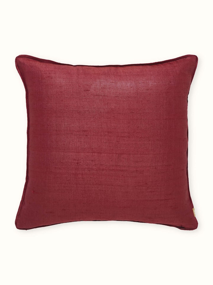 Alankar Maroon Border Silk Zardozi Embroidered Cushion Cover