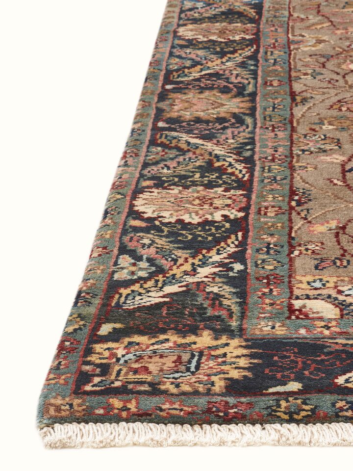 Close-up highlighting the fine wool fibers and vibrant color contrast between brown and blue tones