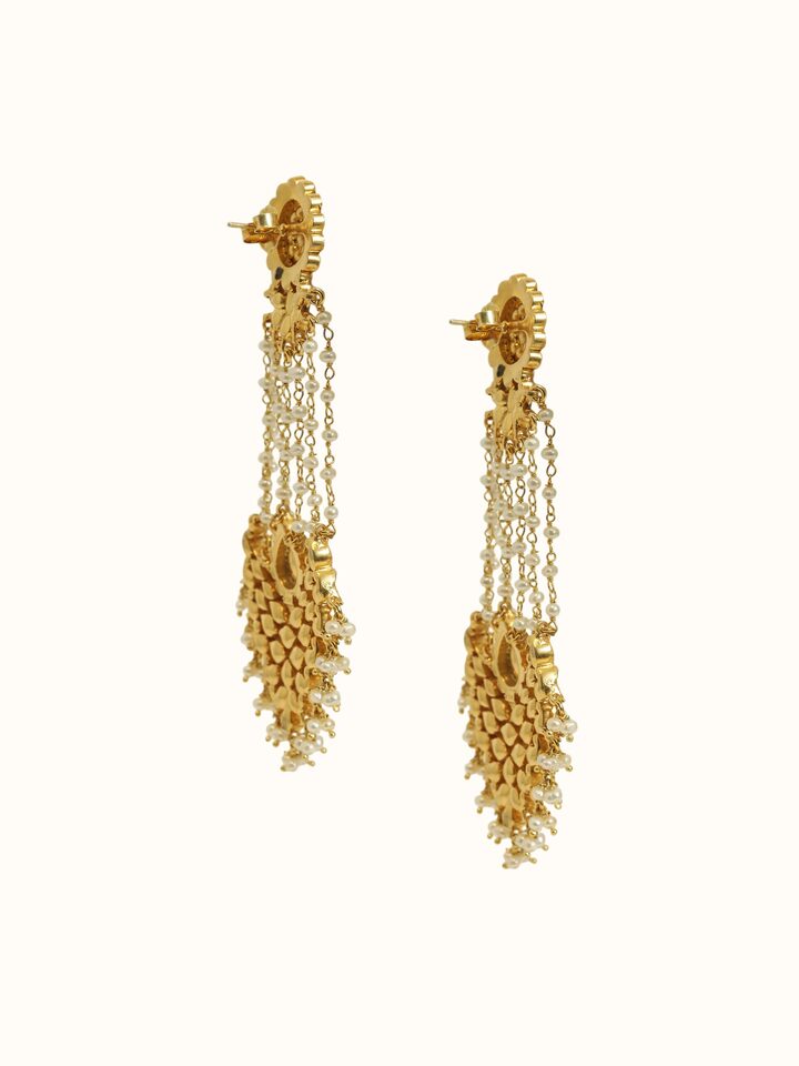Front view of Dank Polki Silver Drop Earrings showing the complete piece and design, from a different angle