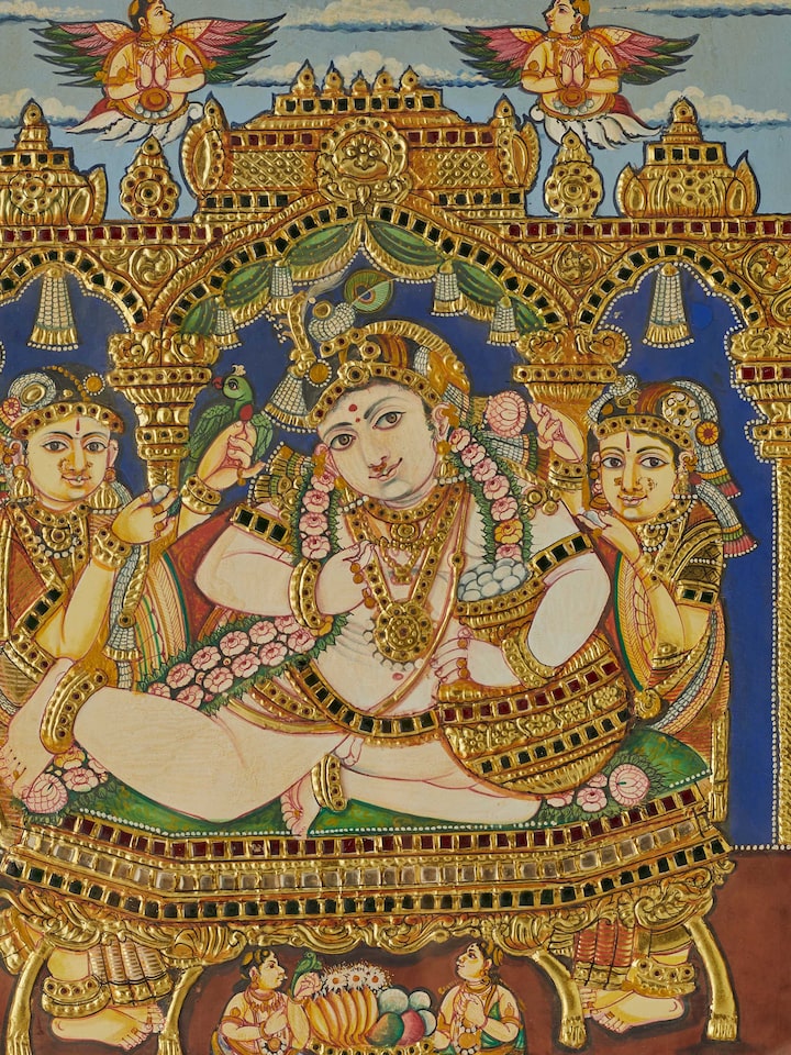Detail view of the Krishna Thanjavur Painting