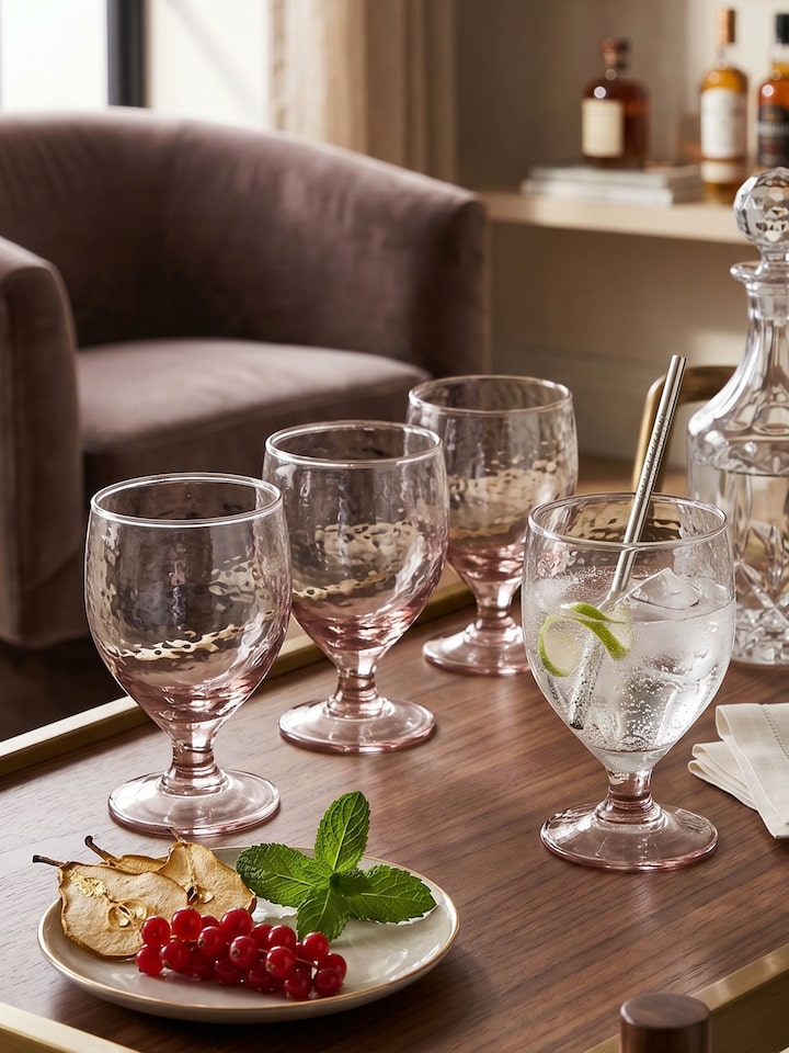 Left-side view of the Glass-worked Wine Glasses (6 Pcs)