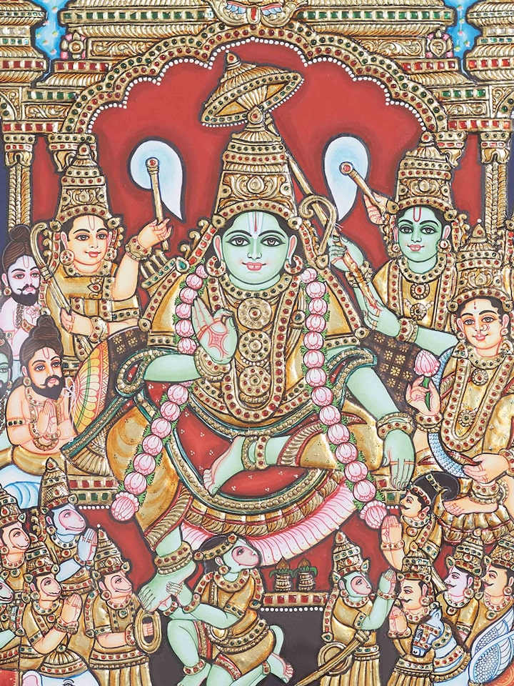 Detail view of the Ramar Patabishekam Tanjore Thanjavur Painting