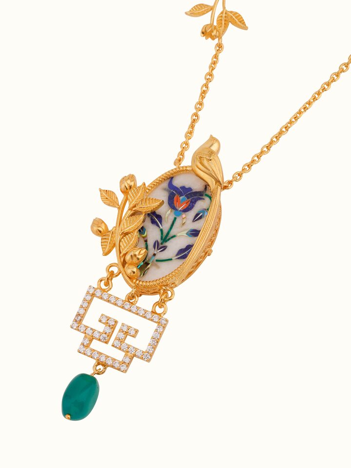 Lifestyle image showcasing the pendant and chain worn