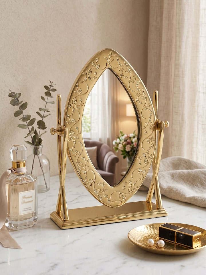 Styled view of Brass-plated Table Mirror styled in a home setting