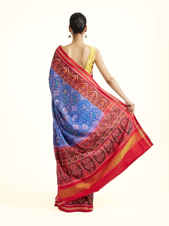 Back view of the Light Blue Patan Patola Handloom Silk Saree