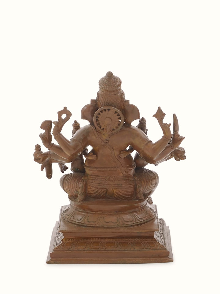 Back view of Spectacular Bronze Casting Ganesha with Siddhi Buddhi Idol by Swadesh showcasing the fine detailing and bronze finish.