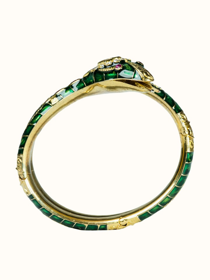 Detail view of Silver Smithing Meenakari Bangle highlighting the stone setting and metalwork detail, from a different angle