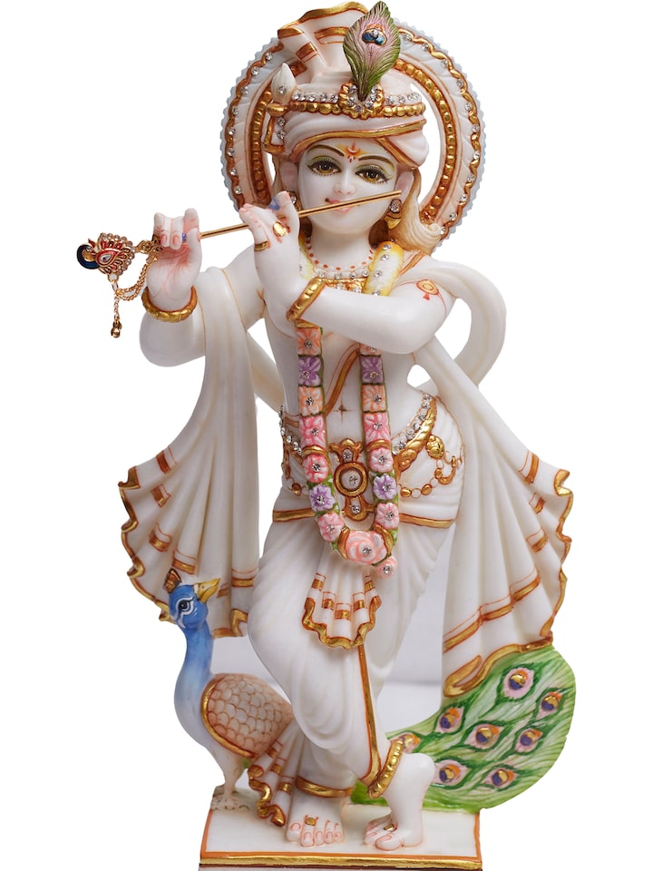 Detail shot of Carved Marble Krishna Idol