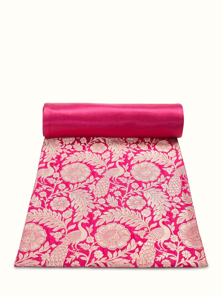 Avasa Rani Mor Jaal Silk Banarasi Brocade Handloom Table Runner