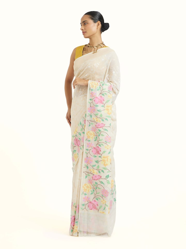 Side view of the Cotton Awadh Jamdani Banarasi Saree