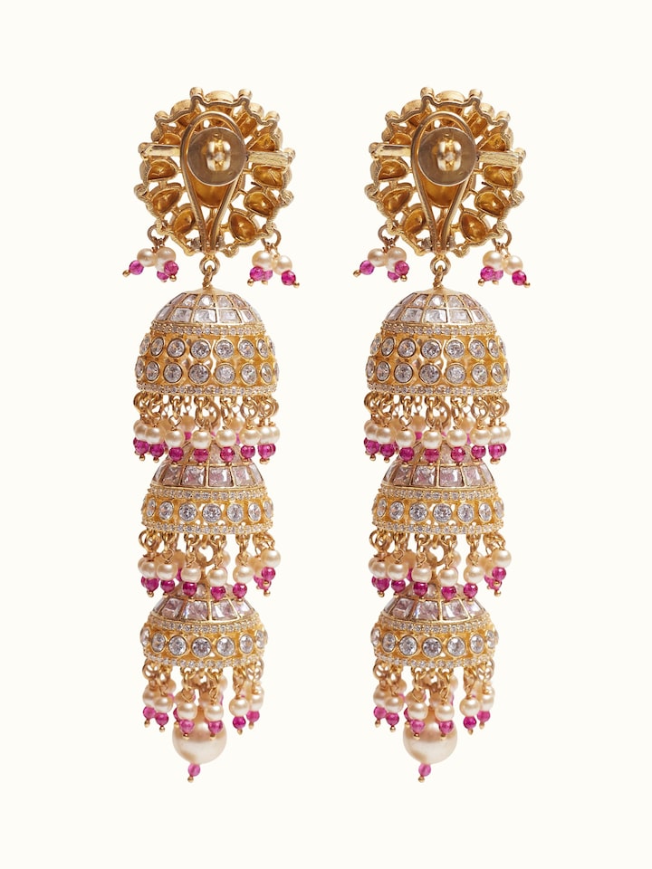 Detail shot of Dank Polki silver jhumkas