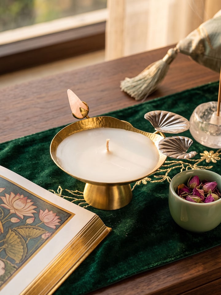 Styled view of Brass Candle Kamal styled in a home setting