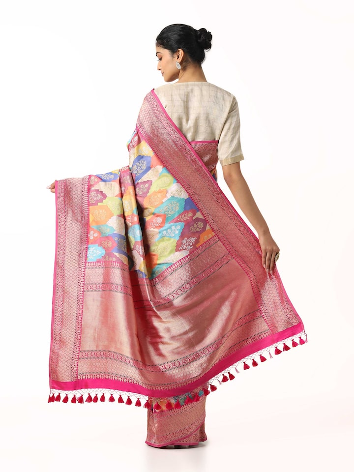 Back view of silk Banarasi saree with full pallu design