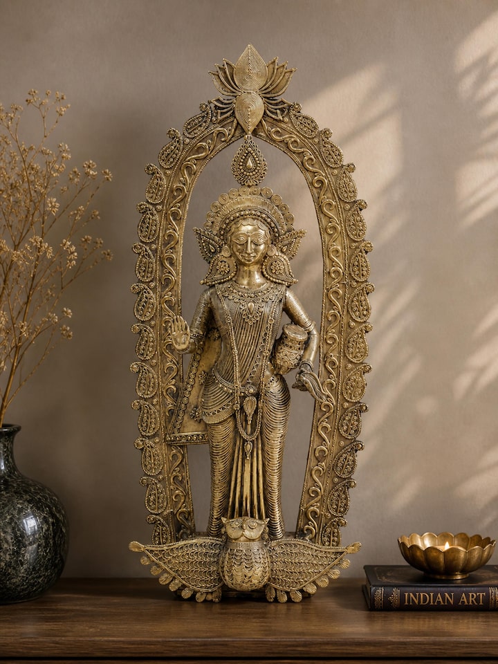 Side view of the Vasudha Dhokra Brass Lakshmi Idol