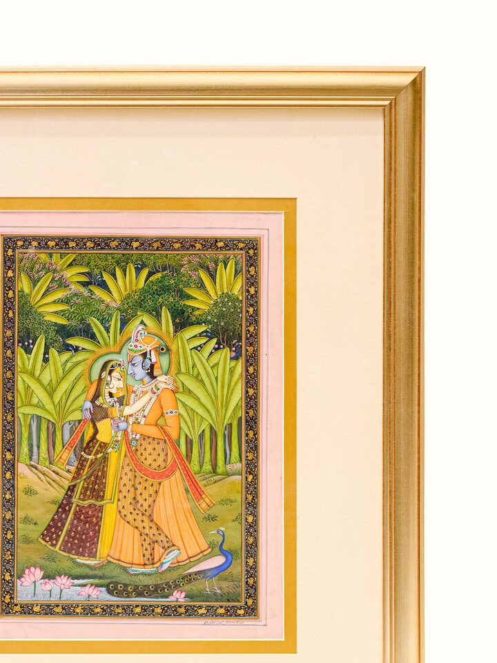 Detail view of the Radha Krishna Vrindavan Miniature Painting