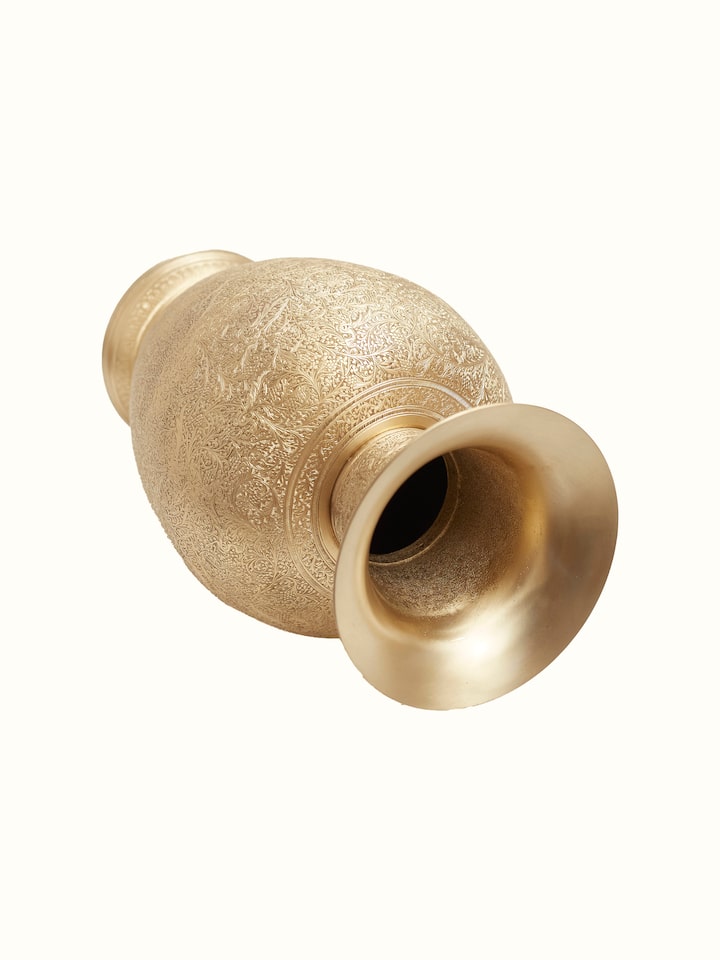 Detail view of Brassware Floor Vase highlighting the handcrafted detailing and finish, from a different angle