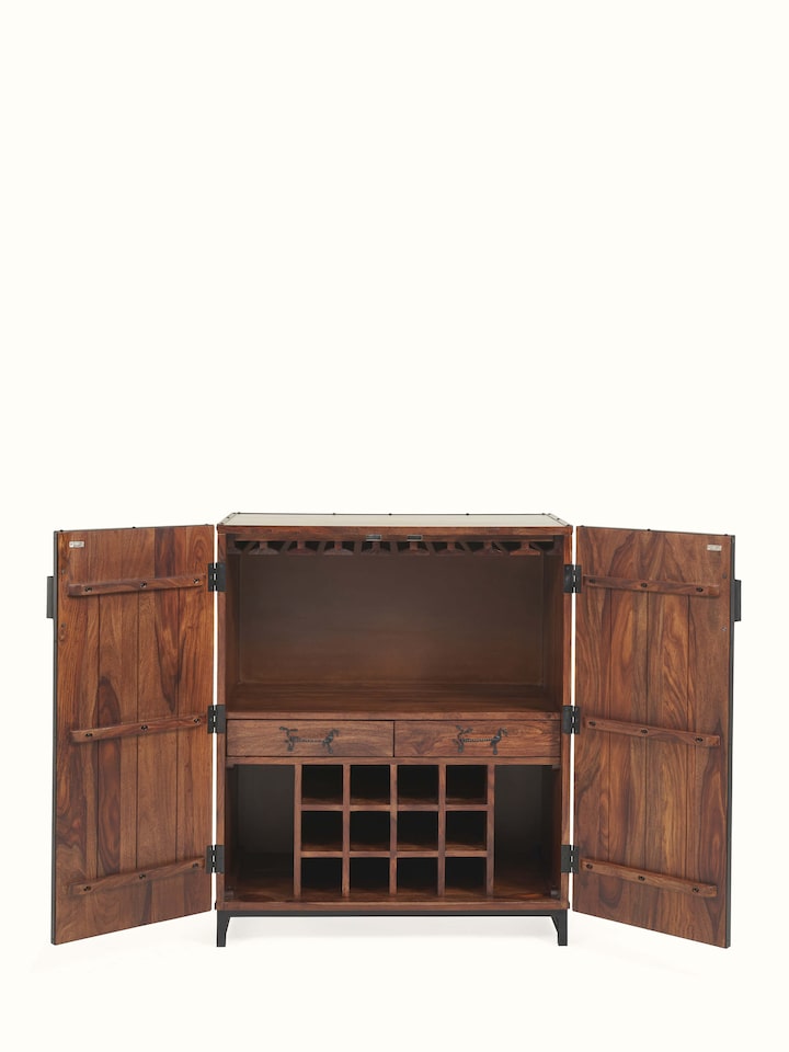 Sheesham Wood & Wrought Iron Bar Cabinet