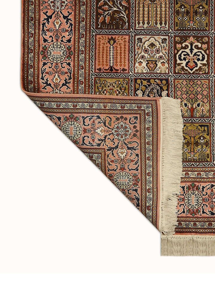 Traditional Persian Rust Dabdar Kashmir Silk Hand-knotted Rug