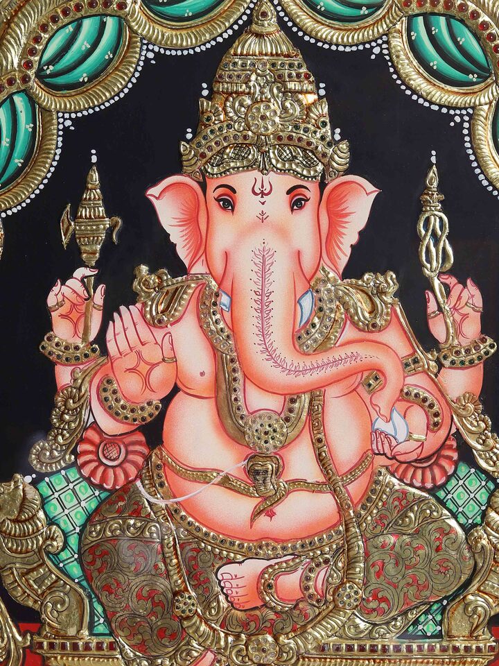 Detail view of the Ganesha Thanjavur Painting