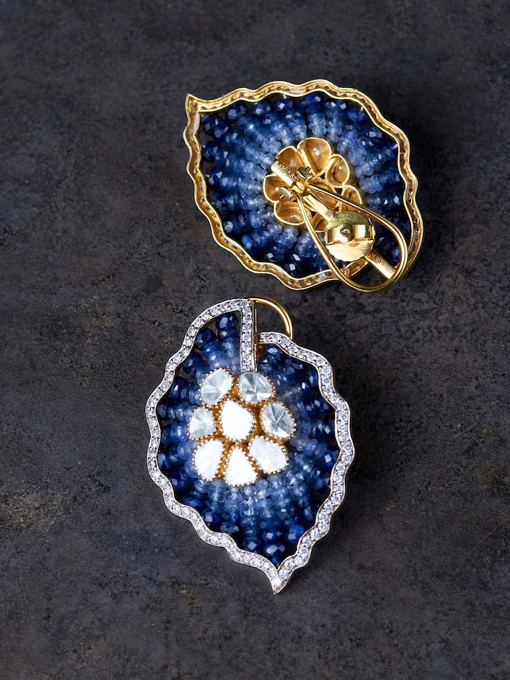 Detailed view of the Dank Polki 14 Karat Gold Studs