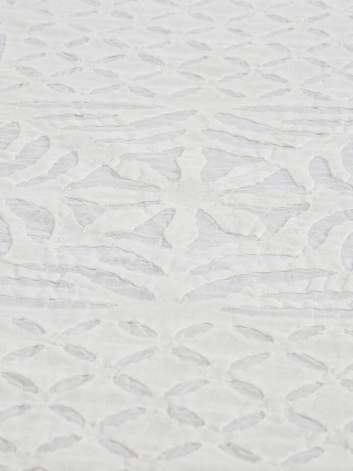 Close-up showing the stitching and intricate fabric design