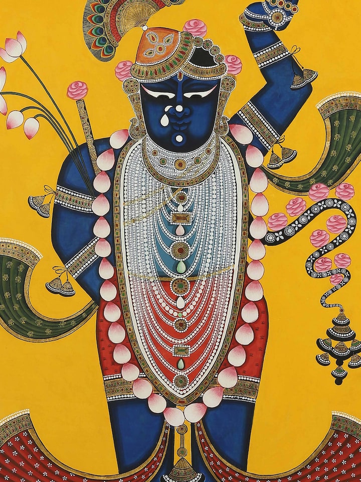 Detail view of the Shrinathji Swaroop Pichwai Painting