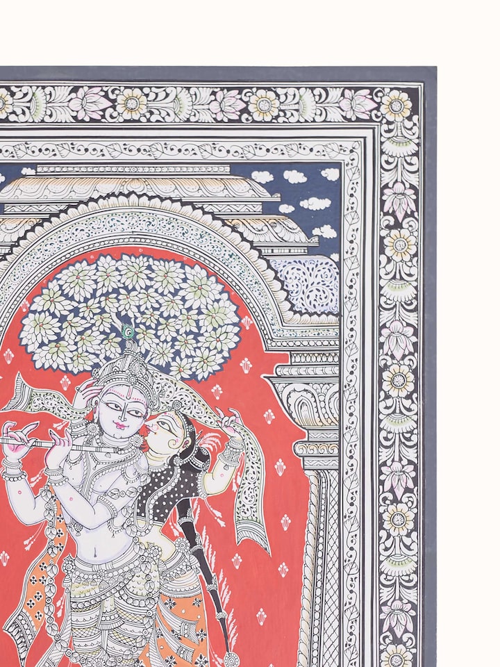 Close-up detail of the Radha Krishna Pattachitra Painting