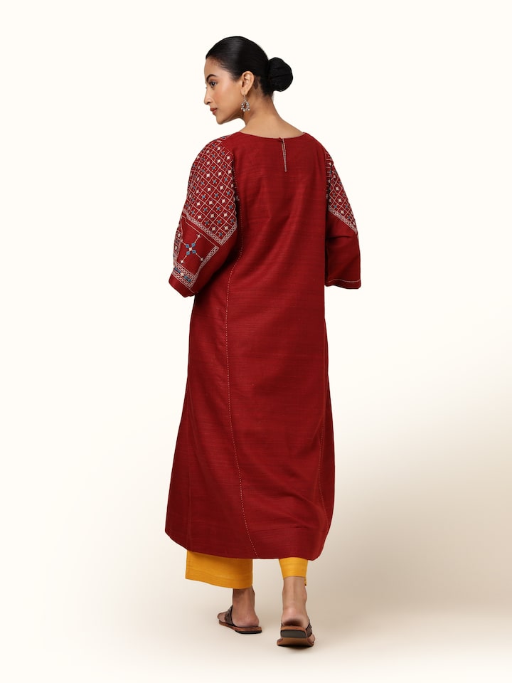 Rust Silk Desert Embroidered Kurta