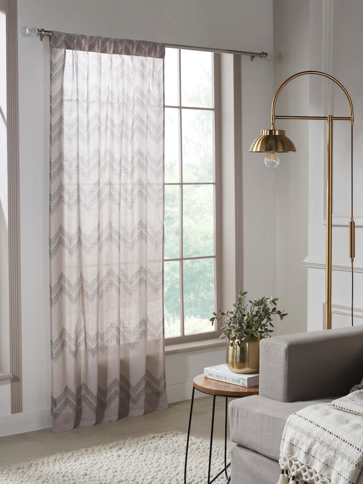 Rambagh grey chevron printed cotton curtain adding modern touch to living space