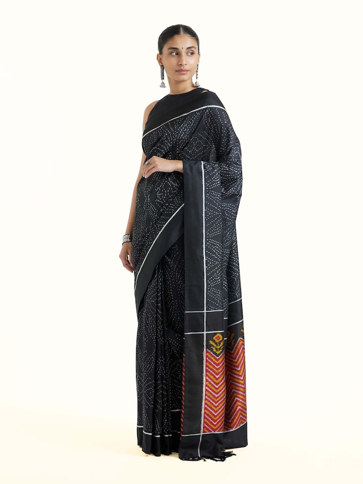Black Pochampally Ikat Handloom Silk Saree