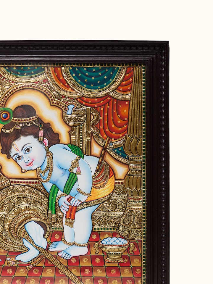 Close-up detail of the Baby Krishna Thanjavur Painting