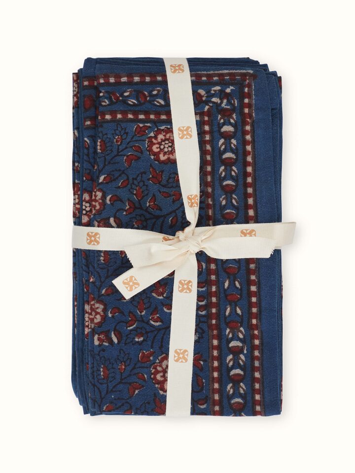 Puspita Indigo Cotton Dabu Hand Block Printed Dinner Napkin (6 Pcs)