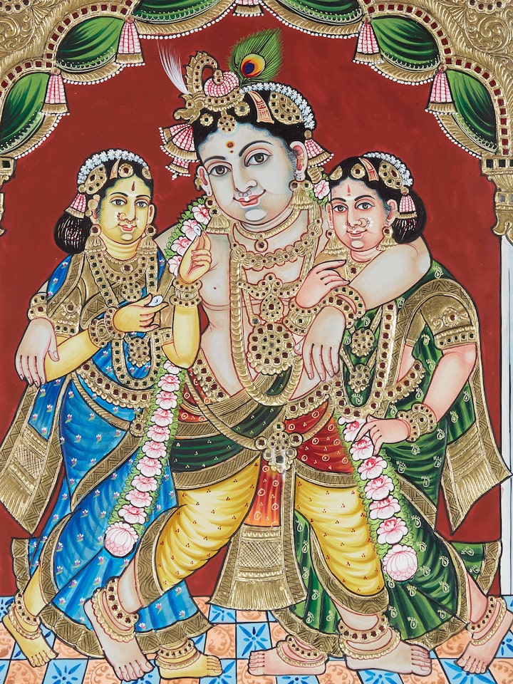 Detail view of the Krishna Thanjavur Painting