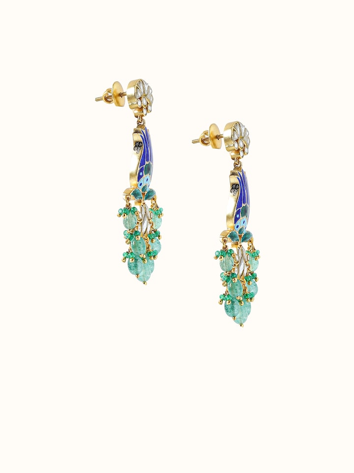 Close-up view of Silver Smithing Drop Earrings highlighting the stone setting and metalwork detail