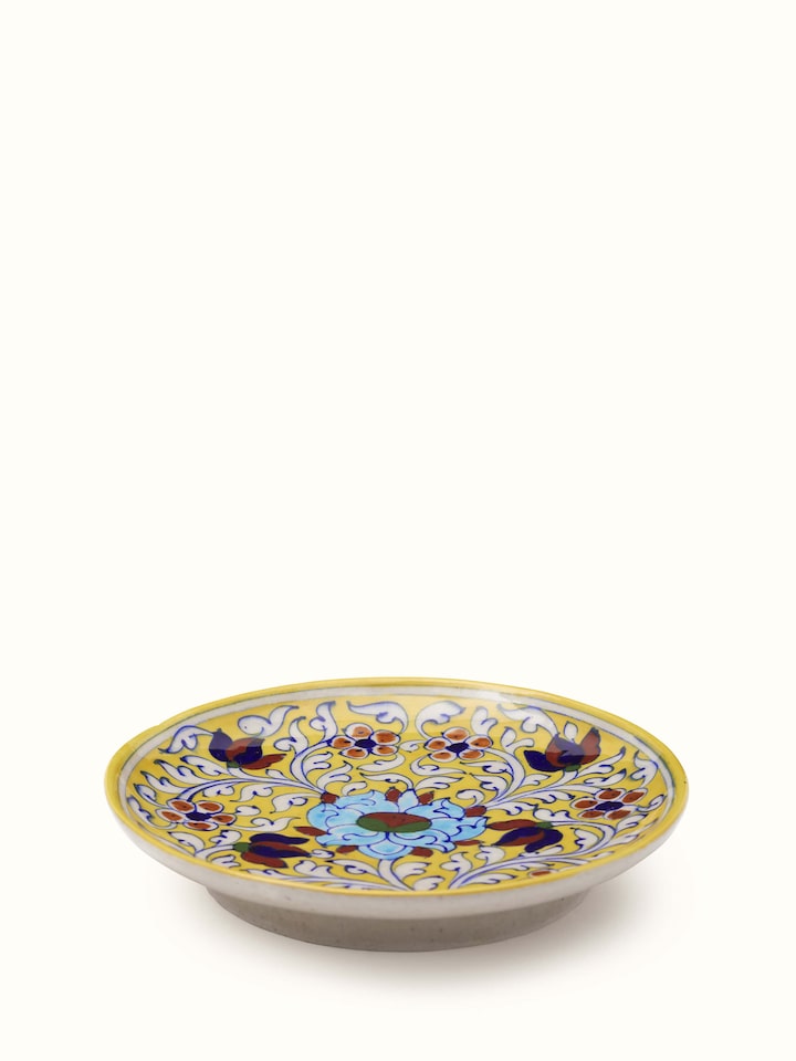 Angled view of Blue Pottery Ceramic Decorative Plate