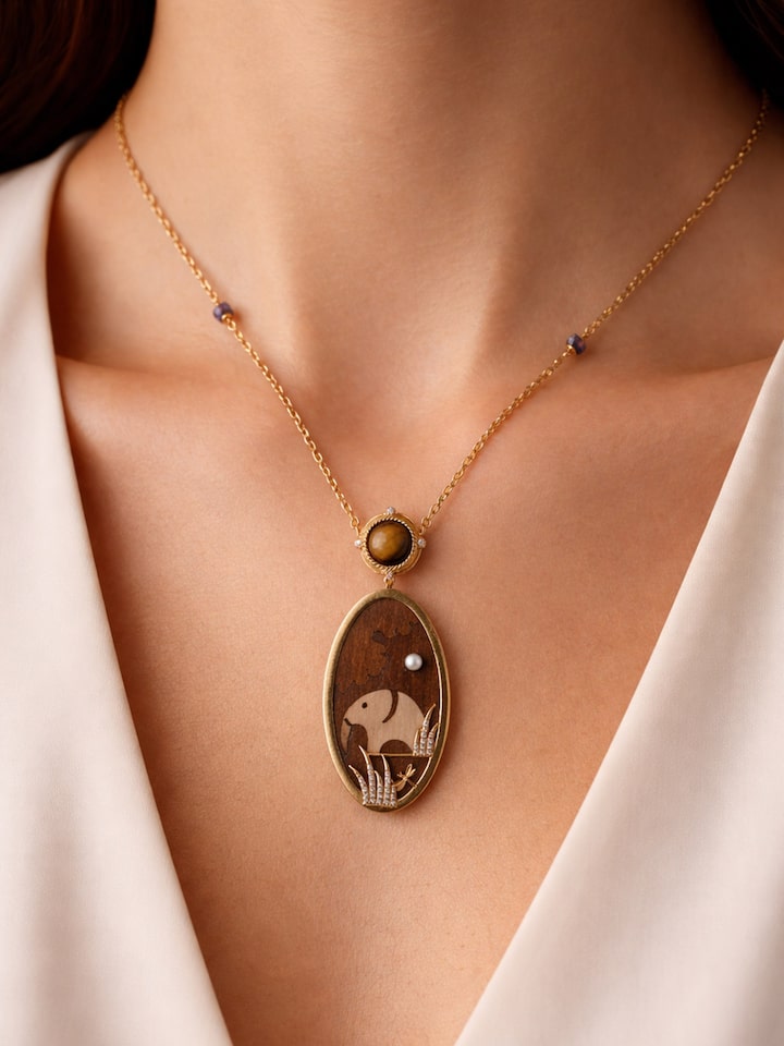 Rosewood Inlaid Silver Pendant & Chain