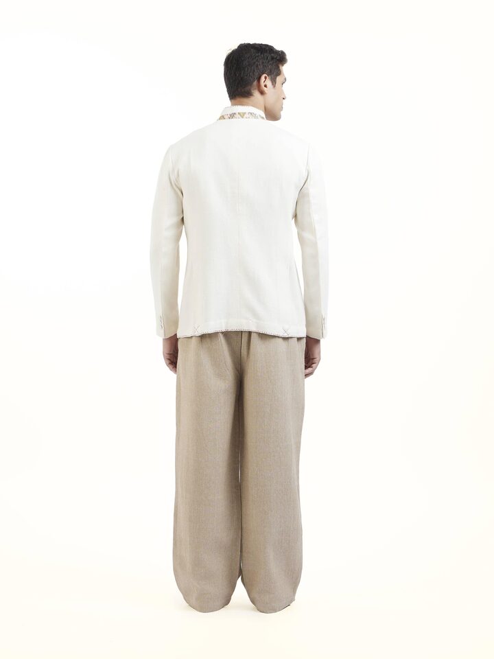 Off White Cotton Handloom Jacket