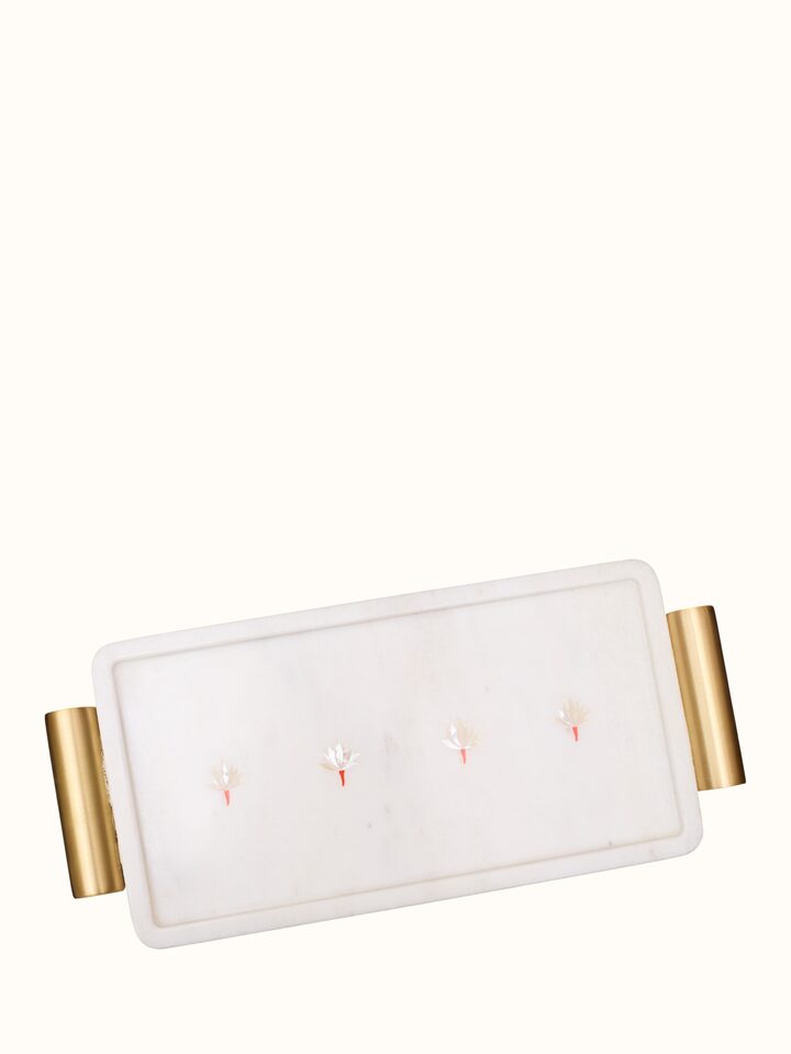 angled view of marble pacchikari large tray