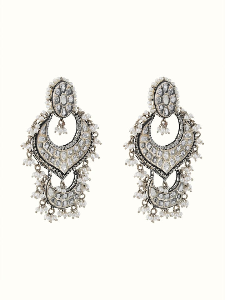 Dank Polki Silver Drop Earrings