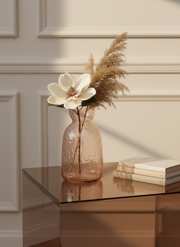 Lifestyle view of Glass Table Vase Peach Color