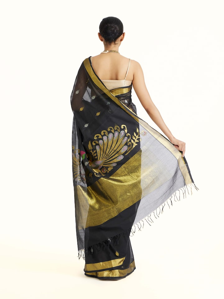 Back view of the Black Cotton Venkatagiri Saree
