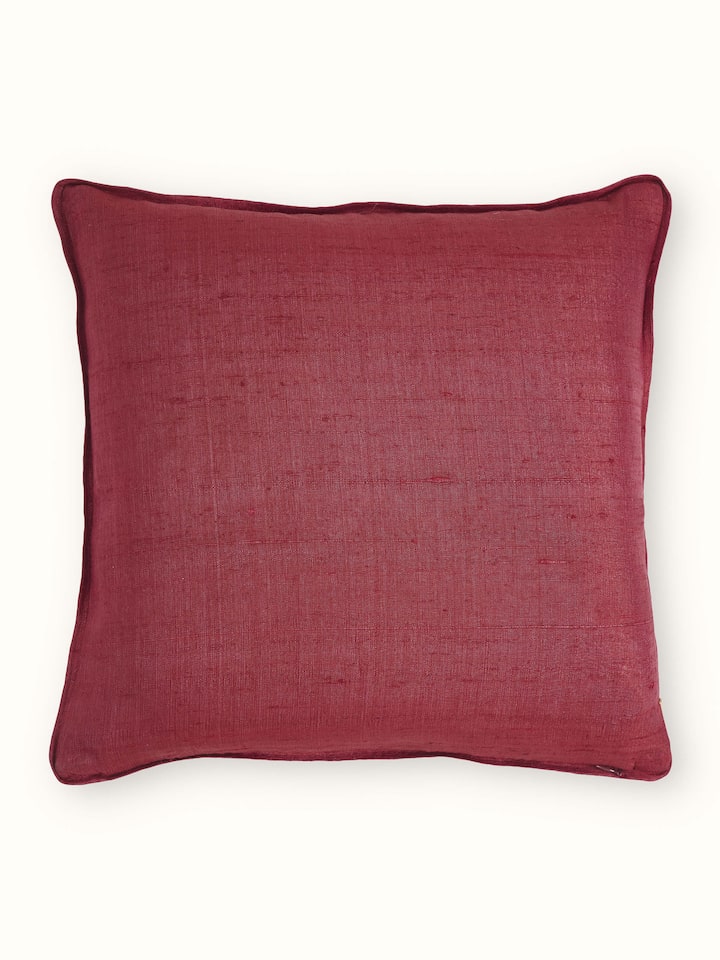 Back view of Alankar Maroon Paisley Silk Zardozi Hand Embroidered Cushion Cover showing the reverse side