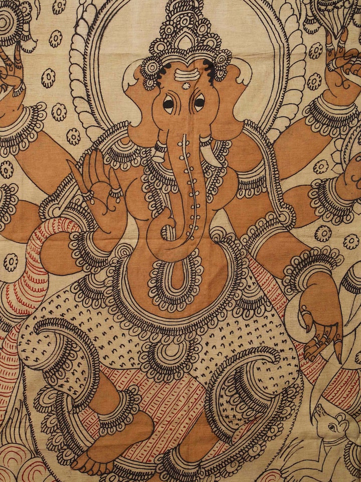 Detail view of the Kshipra Prasada Ganapati Kalamkari Painting