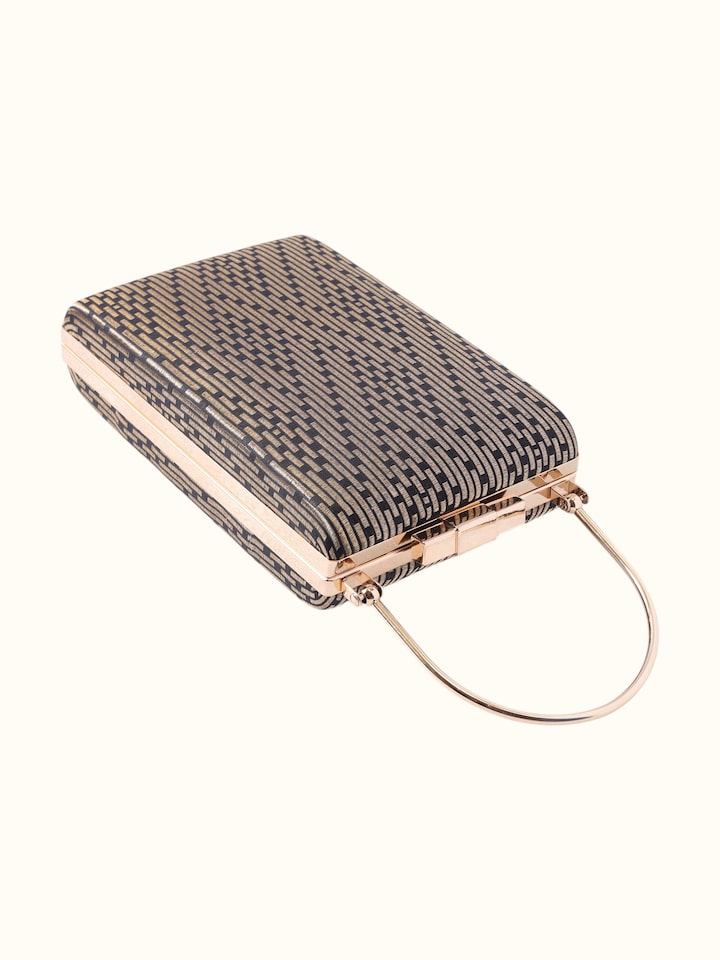 Close-up view of Black Banarasi Silk Handbag highlighting the fabric weave and craftsmanship