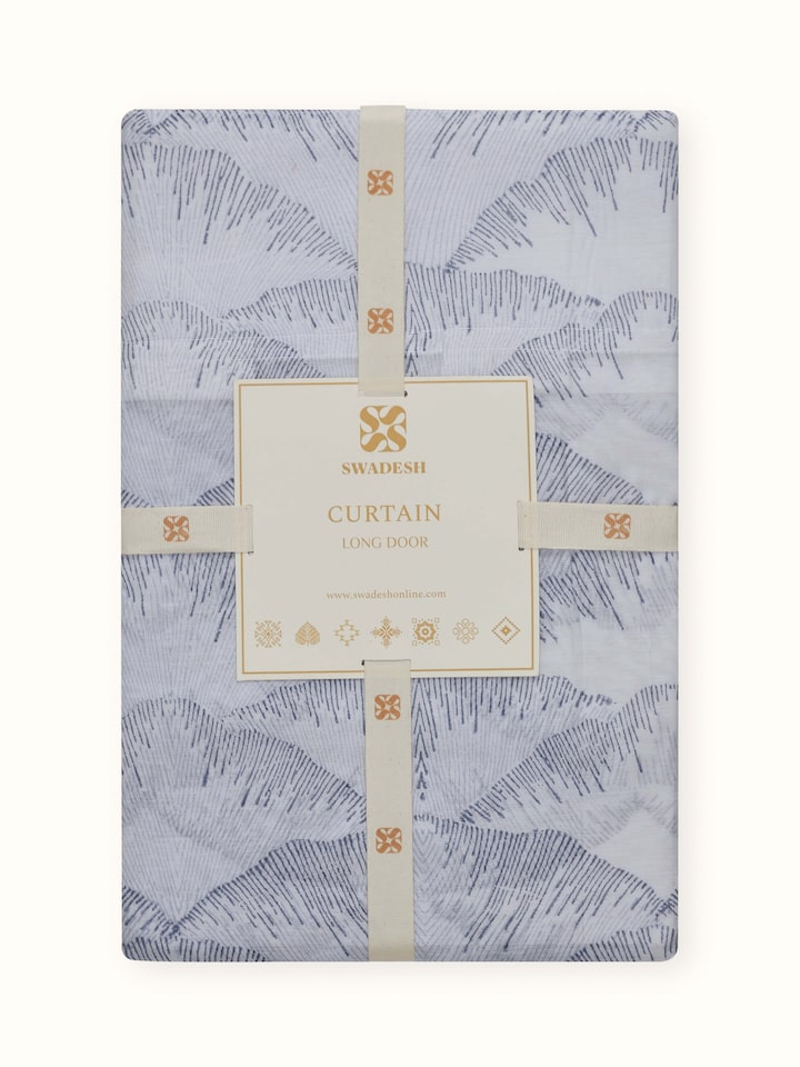 Parvat Indigo Cotton Silk Sanganeri Hand Block Printed Curtain Long Door (9 Ft)