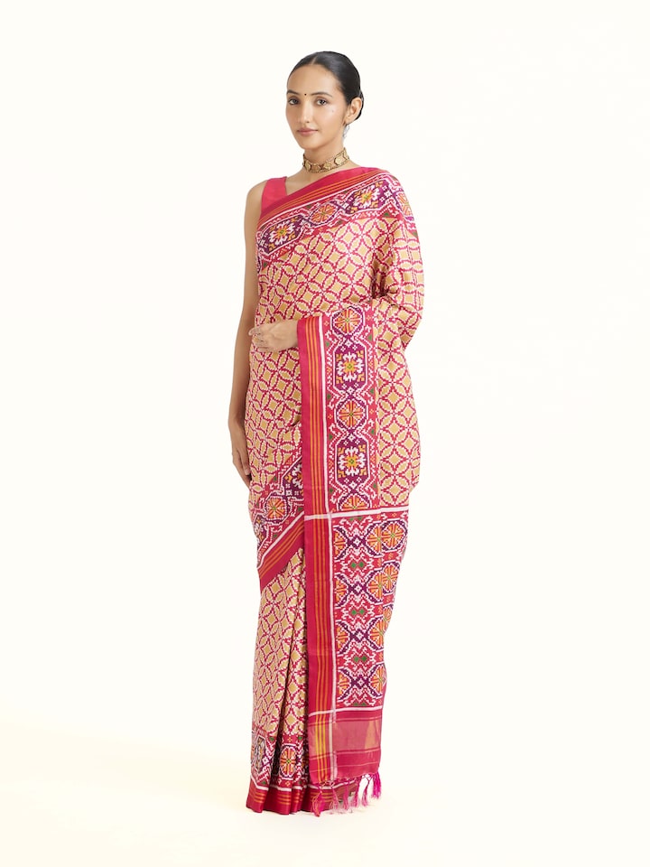 Side view of the Beige Patan Patola Saree