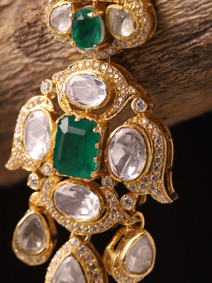 Detail shot of Dank Polki silver drop earrings