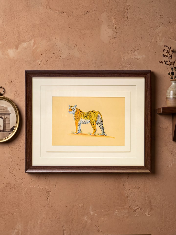 Styled view of Tiger Miniature Painting displayed against a styled backdrop